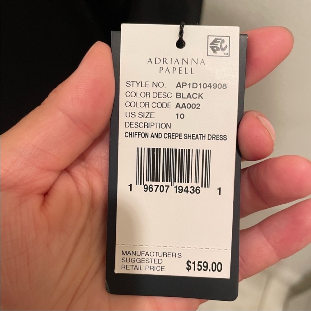 Adrianna Papell Black Chiffon & Crepe Sheath Dress Size 10 NWT - Picture 4 of 9